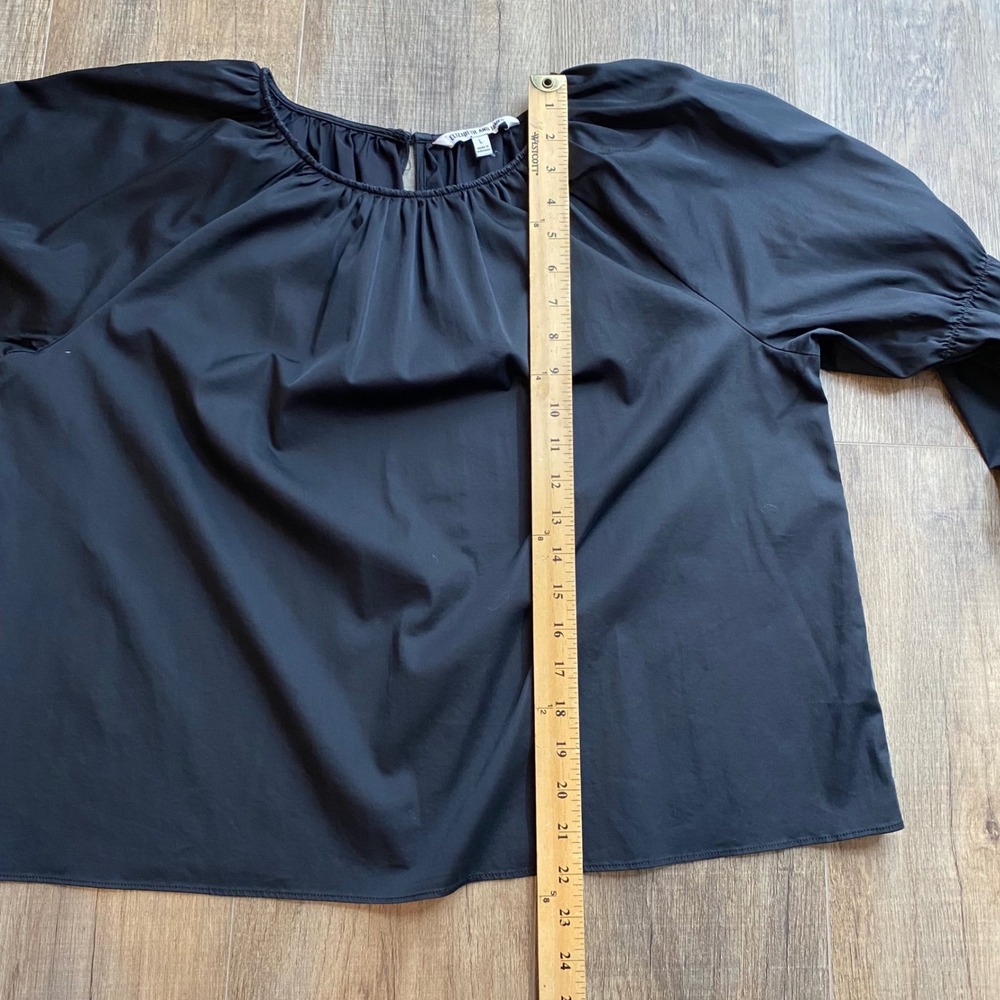 Elizabeth and James Black Bishop Sleeve Gathered Neck Blouse Large Women's - Picture 4 of 7